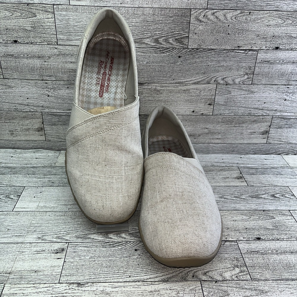 Skechers Breathe Easy Swayful Beige Fabric Comfort Shoes 100384 Women Size 10